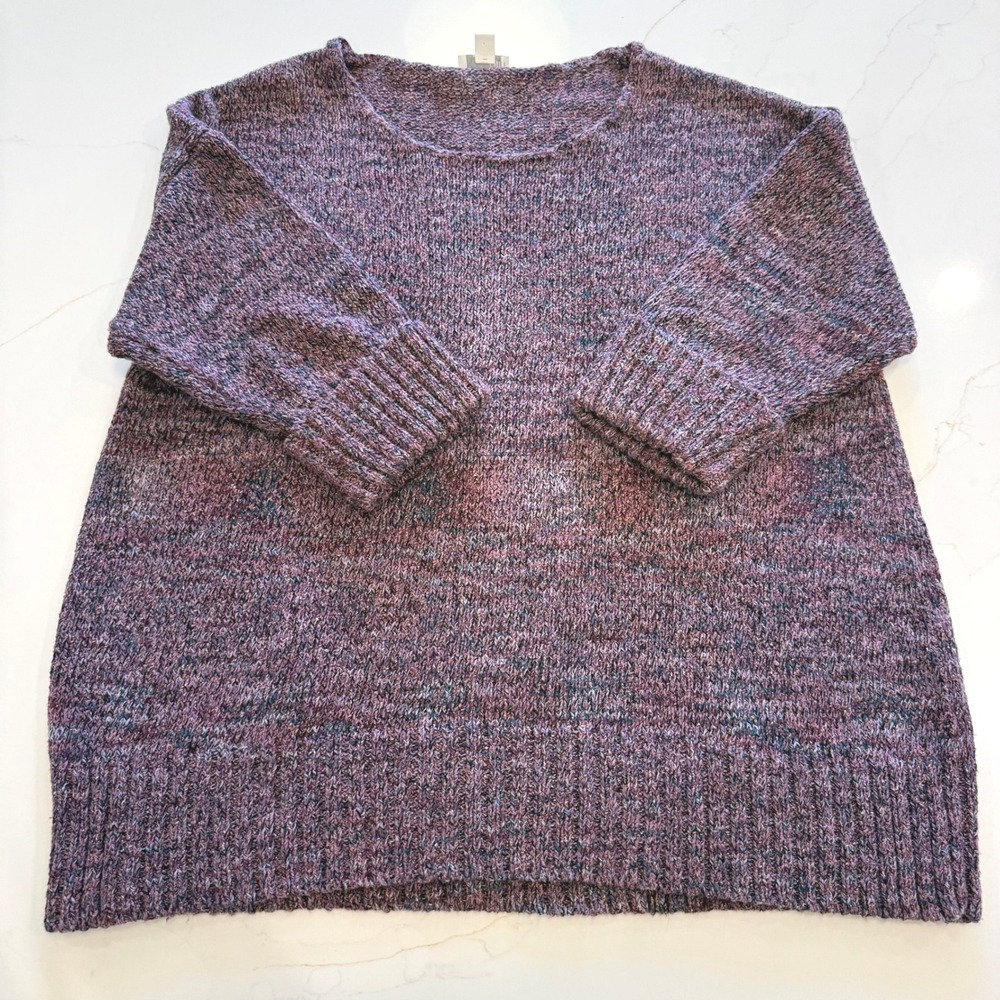 J. Jill Purple Heathered Knit Sweater 1X EUC 3/4 Sleeve Crew Neck Plus Size